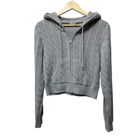 John Galt Light Blue Crystal Knit Zipper-Front Sweater Hoodie, One Size - Picture 5 of 10